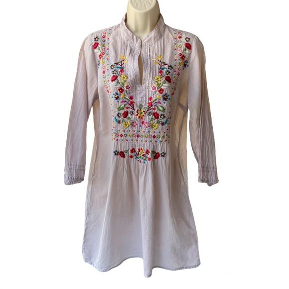 Johnny Was Dresses & Skirts - Johnny Was Pintuck Floral Embroidered Cotton Tunic/Mini Dress